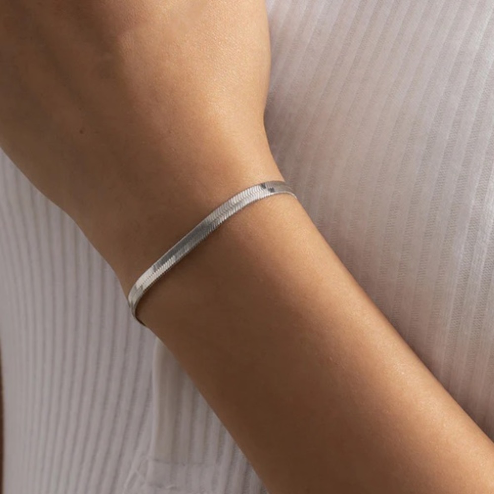 NWOT Madewell Thin Flat silver Snake herringbone Chain Bracelet